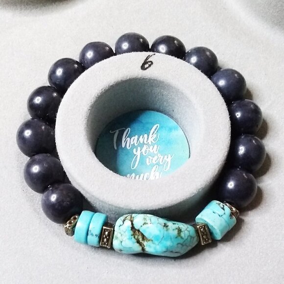 Turquoise Magnesite & Chunky Beads! Rustic SouthWestern Vibes Beaded Bracelet #1 - Picture 2 of 7